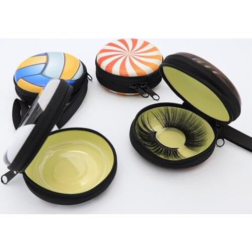 New Football/ Basketball Design Wholesale False Eyelash Packaging Box Bulk Custom Logo Round Soccer Empty Lash Package Case