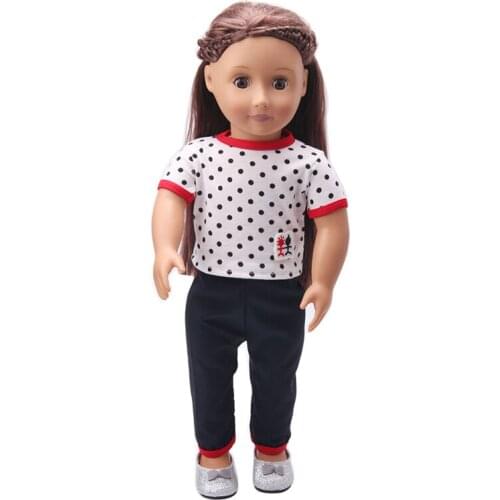 18 inch Girls doll Clothes Casual wave point short sleeve suit American newborn dress Baby toys fit 43 cm baby doll c176