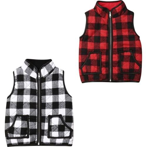 1-6Years Girls Kids Fall Sweatshirt Outfits Zipper Plaid Jacket Waistcoat Coat Outwear