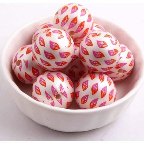 OYKZA Christmas Jewelry 20mm 100pcs Acrylic Imitation Pearl Print Leaf Beads for Girls Necklace Jewelry