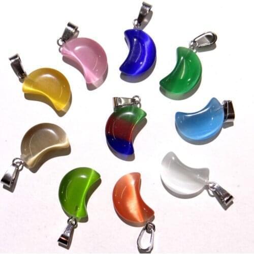 Natural Stone Quartz Crystal Turquoises tiger eye Cat eyes Charms Moon Pendants For diy Jewelry Making necklace Accessories12pcs