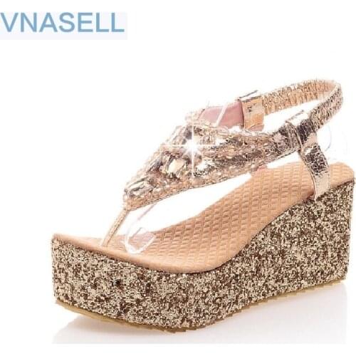 Platform shoes sandals size31 32 33 wedges sexy paillette womens flip-flop shoes 40 43 45 46 47 platform gladiator