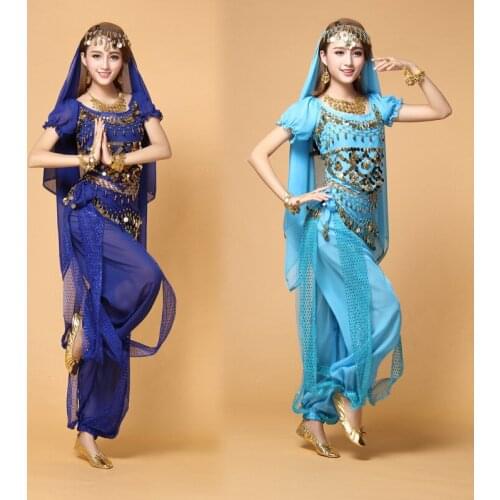 Sexy Belly Dance Costume Set 8 Pcs Female Indian Dance Women Bellydance Wear Chiffon Stage Dancing Costume For Training 16