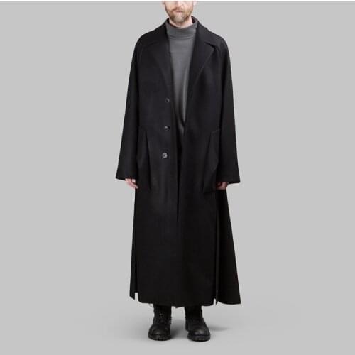 Woolen coat long profile raglan shoulder deconstructed back pleated loose loose YOHJI coat new product