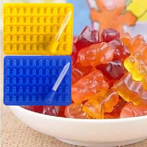 Silicone Chocolate Mold 3D DIY Gummy Bear Molds 50 Cavities Jelly Moulds Non-stick Candy Maker Dropper Ice Tray Cake Baking Tool