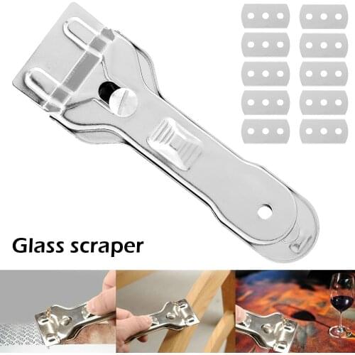 Glass Scraper Ceramic Hob Scraper with 10 Replacement Blades For Cleaning Oven Cooker Tools Utility Knife Steel Kitchen Scraper