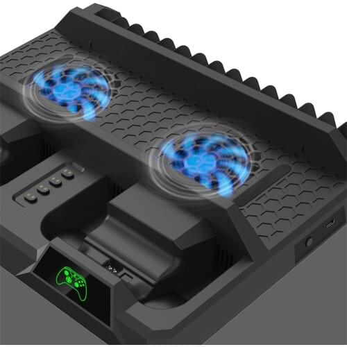 LED Vertical Stand Cooling Fan Cooler Dual Controller Charger Dock Charging Station Game Disc Storage for Xbox One X S Console