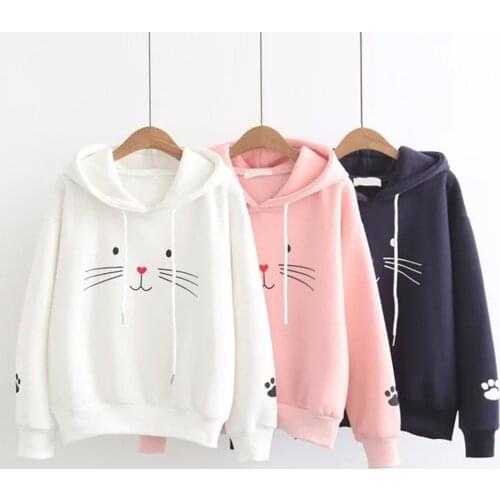 Spring Autumn kawaii hoodie for girl Long Sleeve Hoodies Sweatshirt sexy Women Top Cat Printing Harajuku Shirt Female Loose Coat