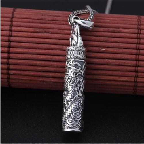 Real S999 full silver jewelry Thai silver mighty dragon open box exquisite male and female dragon silver pendant