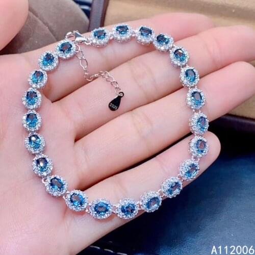 KJJEAXCMY boutique jewelry 925 sterling silver inlaid natural blue topaz bracelet popular female bracelet support testing
