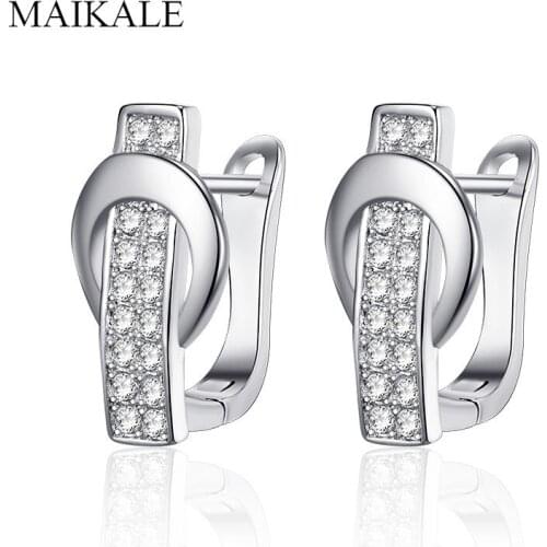 MAIKALE Luxury Cubic Zirconia Stud Earrings for Women Geometricgold Silver Color Ear Studs Wedding Party Jewelry Gifts for Girls