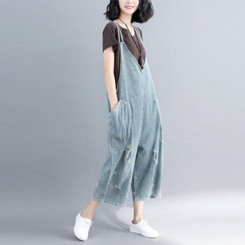 Plus Size Denim Overalls Women Dungarees Cotton Wide Leg Playsuit Jumpsuits Vintage Loose Causal Jean Jumpsuit For Ladies OS100