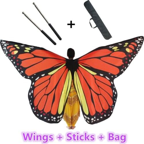 Belly Dance Butterfly Wings with Sticks Bag Kids Children Belly Dancing Costume Women Adult Bellydance Colorful Wings Robs