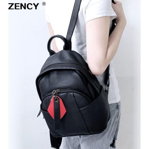 ZENCY 2020 Genuine Leather Womens Backpacks Travel Shopping First Layer Cow Leather Female School Backpack Cowhide Bags