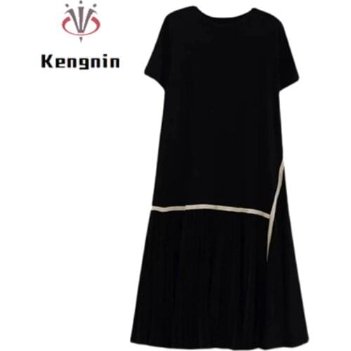 New 2021 Summer Plus Size 4XL Women Dress O-Neck Loose Ladies Vestidos Dresses Black Color Patchwork Female Robe Dress KE1073