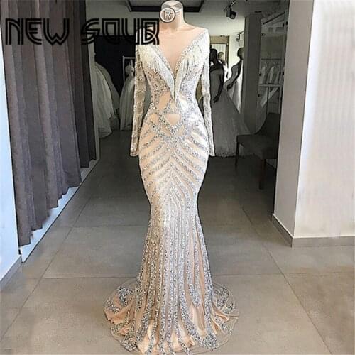 Kaftans Formal Beading Long Evening Dresses With Tassel Rhinestone Mermaid Prom Dress Party Gowns Arabic Dubai Robe De Soiree