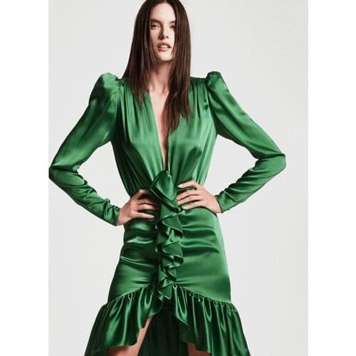 Snordic Sexy women dress long sleeve V neck ruff pleat sexy women dress party elegant dress for lady beauty dress