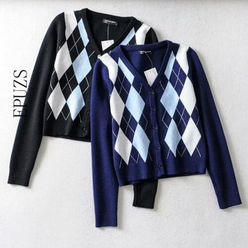 Winter tops ladies fall sweater women knitted cardigan kawaii crop sweater plaid cardigans cropped knit sweater korean