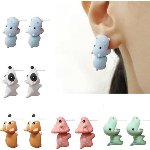 1Pair Cute Animal Bite Earring Cartoon Soft Clay Animal Earrings Tyrannosaurus Bite Earrings Dinosaur Earring Party Jewelry Gift
