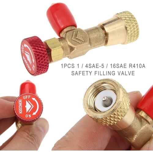 1pc Copper Alloy 1/4SAE-5/16SAE Car Auto A/C Air Conditioning Valve Charging Hoses Brass Safety Refrigerant R410A R32 Tool