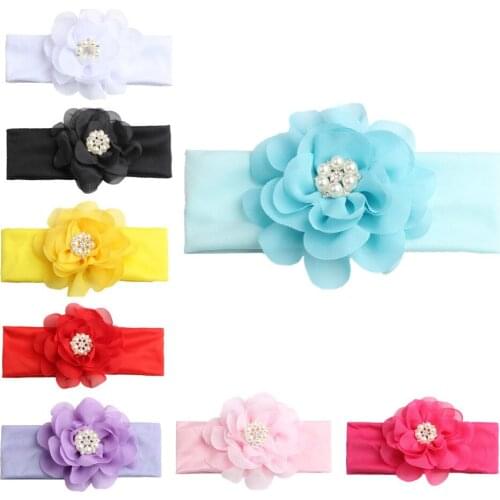 10PCS 2018 New Rhinestone Pearls Flower Headband Kids Girls Elastic Turban Hair Band Hair Accessories Head Wrap bandanas bebe
