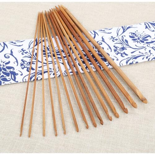 14Pcs 35cm Carbonized Bamboo Afghan Tunisian Crochet Hook One Hook & One Knitting Longevity Pointed Sweater Weaving Craft Needle