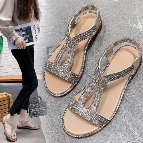 2021 summer ladies roman shoes women sandals flat fashion rhinestones sandles party gladiator elegant female sandalias