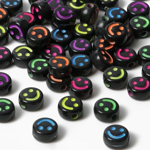 9x5mm Black Colorful Smiling Face Letter Acrylic Beads Round Flat Loose Spacer Beads For Jewelry Making Diy Bracelets Necklace