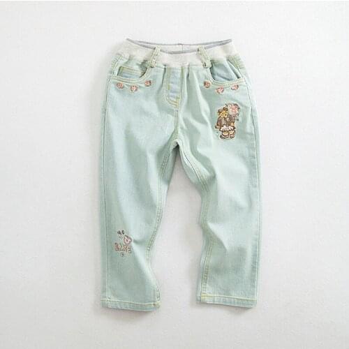 BBD Girls Pants Children Cotton Elastic Waist Mid Solid Embroidered Cartoon Soft Fashion Trousers Kids 2-7 Years Clothes New