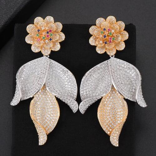 LARRAURI Brand Trendy Flower Leaves Pendant Earrings for Women Bridal Noble Jewelry Lover Festival Birthday Valentines Day Gift