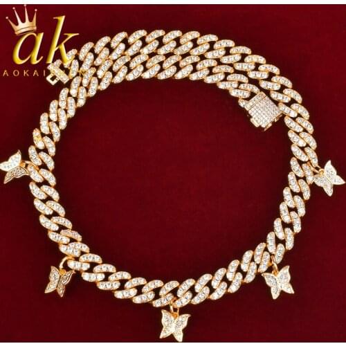 10mm Miami Cuban Link Necklace With Butterfly Women Jewelry AAAA Zircon Charm Mens Hip Hop Chain