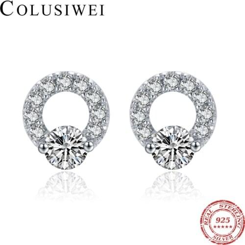 Colusiwei Real 925 Sterling Silver Minimalist Dazzling AAA Zircon with Top Crystal Round Circle Stud Earrings from Women Jewelry