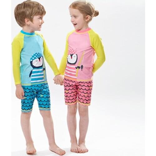 Childrens Swimsuit Boys' one piece long sleeve shorts skateboard swimsuit hot spring suit childrens Beach Penguin suit childre