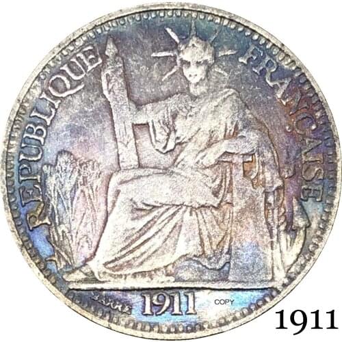 France French Indochina 1911 Barre 10 Cent Centimes Piastre Copy Coin Cupronickel Silver Plated Republica Francaise Replica