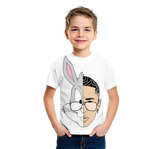 Boys And Girls T-Shirt 3D Print Design Bad Bunny Rap Singer Hip-Hop Fashion Childrens Short Sleeve Street Style Cool Top