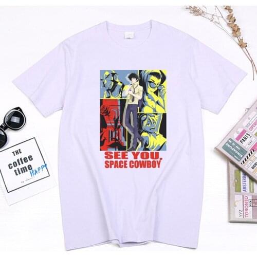 Classic 90s Anime T-shirt Women Cowboy Bebop Spike Spiegel & Faye Valentine Graphic Tops Short Sleeve Pure Cotton Manga Gift Tee