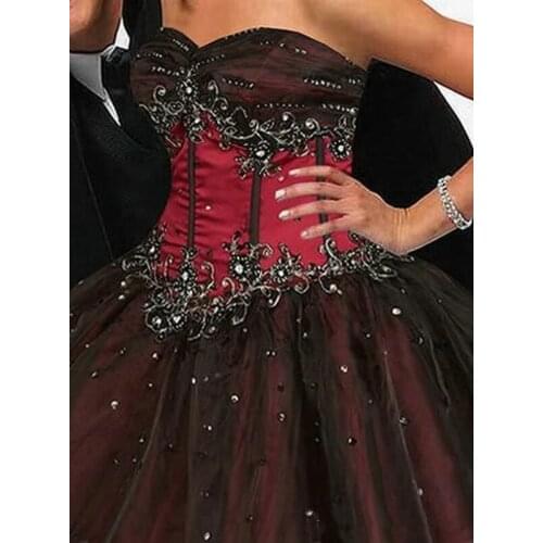 Gothic Belle Red Black Wedding Dresses 2021 Vintage Lace-up Corset Beauty Sweetheart Neck Crystals Plus Size Long Bridal Gowns