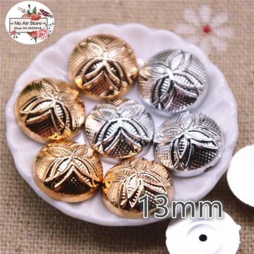 50pcs 13mm round flower golden/silver Buttons Home Garden Crafts Cabochon Scrapbooking Clothing accessories