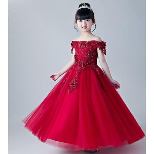 Glizt Red Tulle Appliques Girl Summer Dresses First Communion Dresses Party Princess Ball Gown Flower Girl Dresses for Weddings