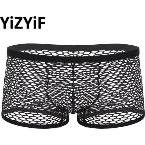 Mens Fishnet Lingerie Mesh See Through Sheer Boxer Underwear Breathable Low Rise Bottoms Men Boxer Underwear