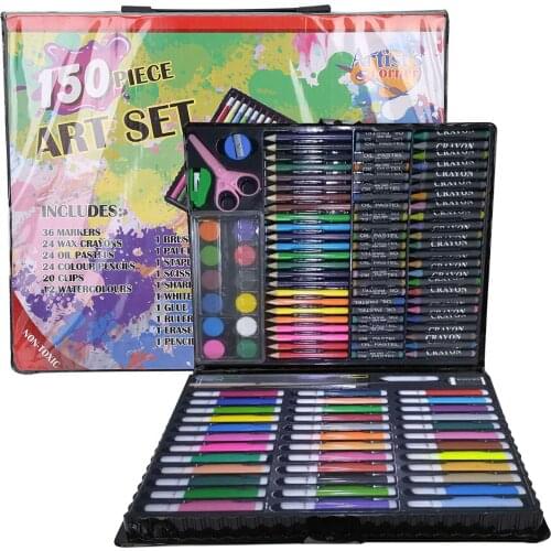 Childrens Painting Tool Set Water Color Pen Wax Crayon Drawing Painting Art Supply (Scissors Random Color)