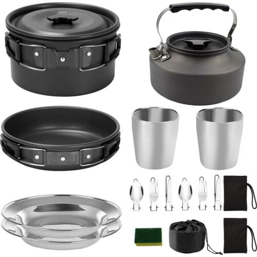 Camping Cookware Set Backpacking Gear Cooking Equipment Stackable Portable Non Stick Pot Pan Cook for Outdoors Hiking