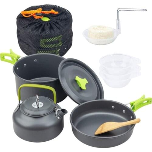 Outdoor Camping Cookware Kit Aluminum Cooking Pots Set Water Kettle Pan Travelling Hiking Picnic Tourist Tableware Equipment