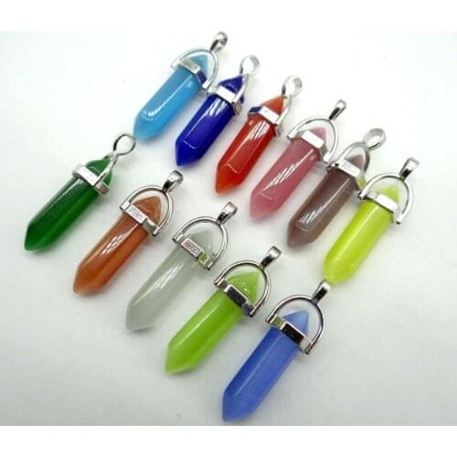 Natural Stone Turquoises Quartz crystal tiger eye Cats eye pendant For diy Jewelry making pendant necklace Accessories10pcs