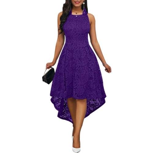 2021 New Party Summer Vintage Plus Size Elegant Women Solid Color Lace High Low Sleeveless Dress