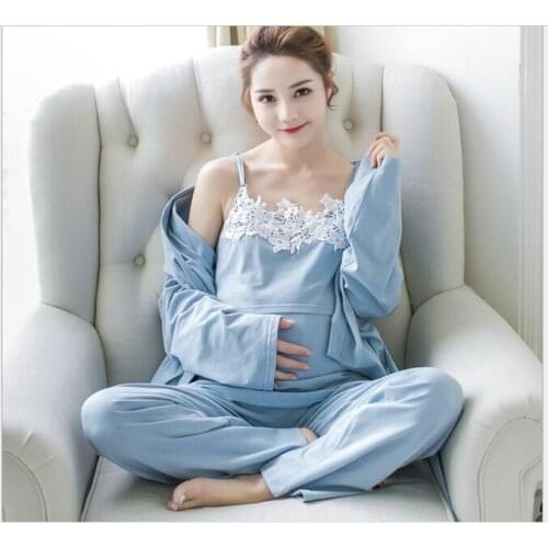3Pcs/Set Pregnancy Maternity Pajamas Sleepwear Nursing Pregnant Pajamas Breastfeeding Nightgown Elegant Maternity Nursing Pajama