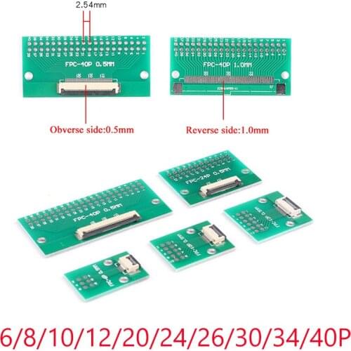 5Pcs FPC/FFC adapter board 0.5/1.0MM to 2.54MM Soldered connector 6/8/10/12/20/24/26/30/34/40P