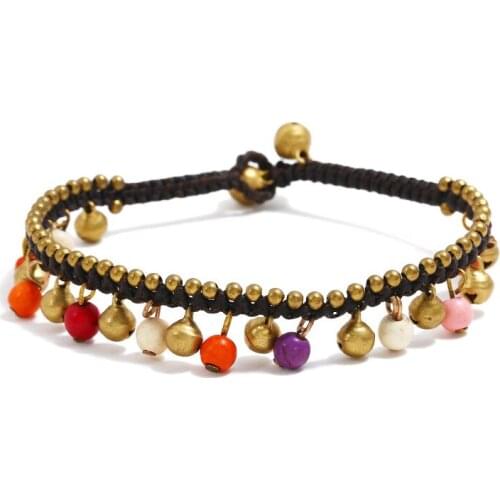 European and American Bohemian Style Simple Turquoise Bell Female Anklet Retro Wax Thread Hand-woven Beach Style High-end Anklet