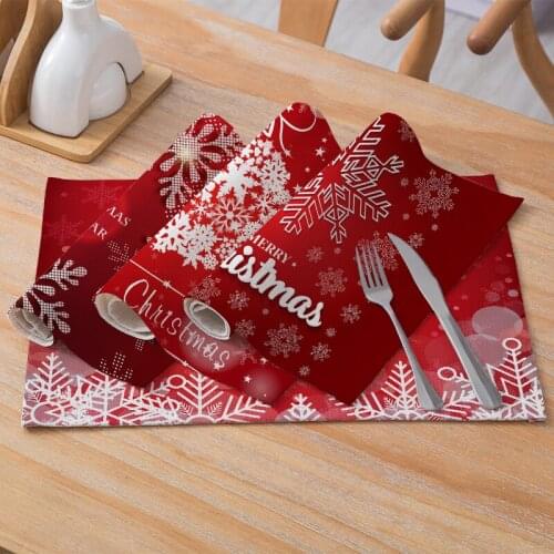 Rectangular Western PlacemChristmas Cotton And Linen Cloth Art Placemat Red Series Table Mat 2021 New Double Sidedat 32*42cm