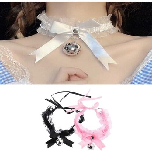 Adjustable Lace Choker with Bell Gothic Choker Necklaces Collar for Women Girls Detachable Cosplay Party Jewelry Sweet Cute